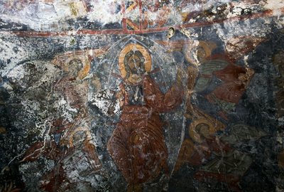 Melekler ve aziz ile İsa, Panagia kilisesinde fresk, Kitiros, Girit, Yunanistan (fotoğraf) by Theodore Charles Ange Coquelin