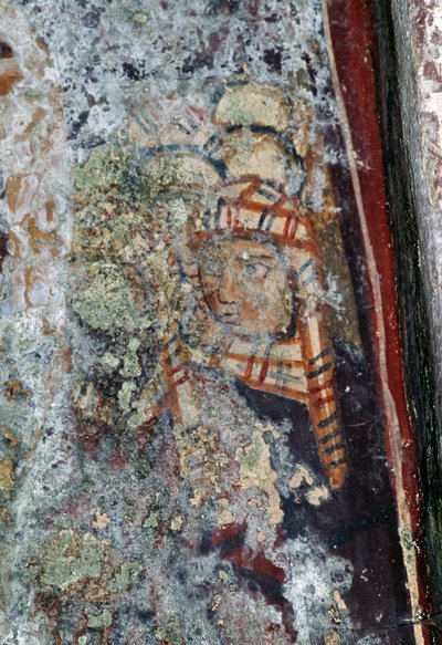 Şapkalı erkek figürü, Metamorphosis Sotiros kilisesinde hasarlı fresk, Voutas, Girit, Yunanistan (fotoğraf) by Theodore Charles Ange Coquelin