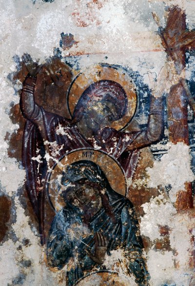 Azizler, Bizans kilisesi Agios Constantinos ve Agia Eleni'de hasarlı fresk, Voukolies, Girit, Yunanistan (fotoğraf) by Theodore Charles Ange Coquelin