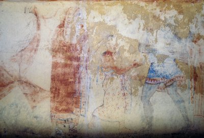 Kadın ve gençlik, fresk, Mavi Şeytanlar Mezarı, Tarquinia Nekropolü (UNESCO Dünya Mirası Listesi, 2004), Lazio, İtalya, Etrüsk uygarlığı, MÖ 5. yy (fotoğraf) by Theodore Charles Ange Coquelin
