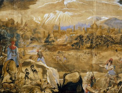 Geyik avı (arka planda ideal Floransa manzarası ile), detay, c.1565 by or Zuccaro Federico Zuccari