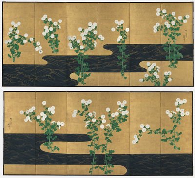 Dere kenarında krizantemler by possibly by Ogata Kōrin