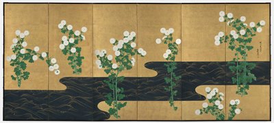 Dere kenarında krizantemler by possibly by Ogata Kōrin