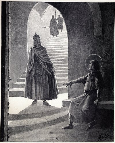 Hristiyan ol, seni şövalye yapacağım. İş (Jacques Marie Gaston Onfray ve Breville) (Jacques-Marie) (1858-1931) için t için İllüstrasyon by pseudonym for Onfray de Breville Jacques Job
