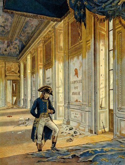 1789 Fransız Devrimi: Napolyon I Bonaparte (1769-1821), yeri yağmalayan devrimcilerin geçişinden sonra Tuileries Sarayı
