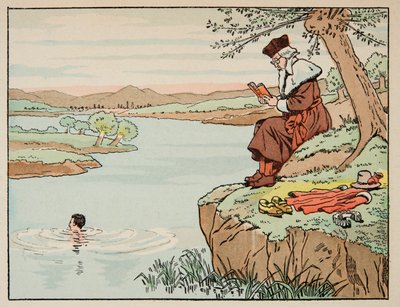 “Le bon roy Henri” kitabından alınan çizim, Jacques Marie Gaston Onfray de Breville dit JOB (1858-1931): 16. yüzyılda eğitim: yüzme - Özel koleksiyon by pseudonym for Onfray de Breville Jacques Job