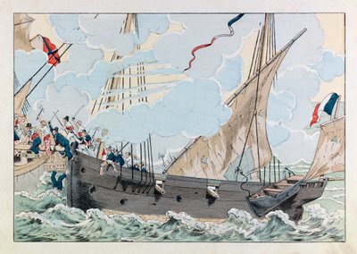 Jacques Marie Gaston Onfray de Breville, JOB (1858 - 1931); “Les epees de France” kitabından örnek: Robert Surcouf (1773-1827) “La Coquette” gemisiyle İngiliz gemisine “” Queen Mary “” saldırdı; Col, Parça by pseudonym for Onfray de Breville Jacques Job
