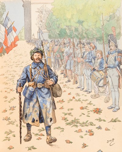Jacques Marie Gaston Onfroy de Breville dit JOB (1858-1931) - Le zafere du poilu (Fransız ordusunun kıllılara saygı duruşunda bulunmasının alegorisi), Collection privee by pseudonym for Onfray de Breville Jacques Job