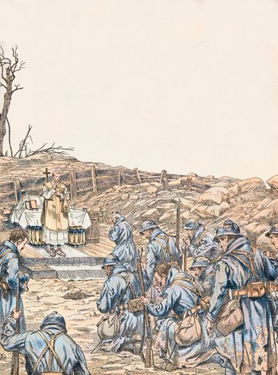 Jacques Marie Gaston Onfroy de Breville dit JOB (1858-1931) - Birinci Dünya Savaşı sırasında bir siperde verilen ayin, Özel Koleksiyon by pseudonym for Onfray de Breville Jacques Job