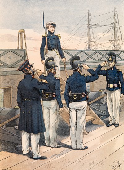 Jacques Marie Gaston Onfroy de Breville dit JOB (1858-1931) - Her zaman Fransız birliklerinin kıyafeti: Fransız Donanması, subaylar ve denizciler (1827), Özel Koleksiyon by pseudonym for Onfray de Breville Jacques Job