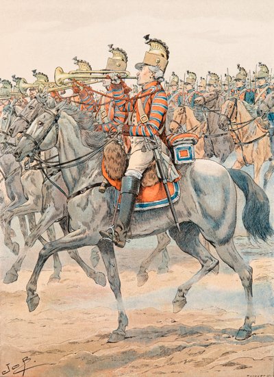 Jacques Marie Gaston Onfroy de Breville dit JOB (1858-1931) - Her zaman Fransız birliklerinin kıyafeti: Orleans Alayı Trompet - Dragons (1781), Özel Koleksiyon by pseudonym for Onfray de Breville Jacques Job