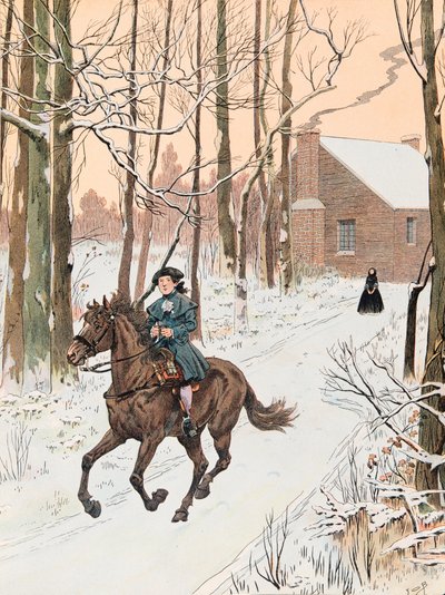Jacques Marie Gaston Onfroy de Breville dit JOB (1858-1931) - Genç George Washington (1732 - 1799), Old Field School, Private Collection için 1740