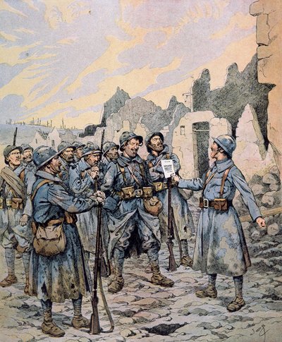 Batı Cephesinde Fransız ordusunda isyan, Nisan-Mayıs 1917 (renkli taş) by pseudonym for Onfray de Breville Jacques Job
