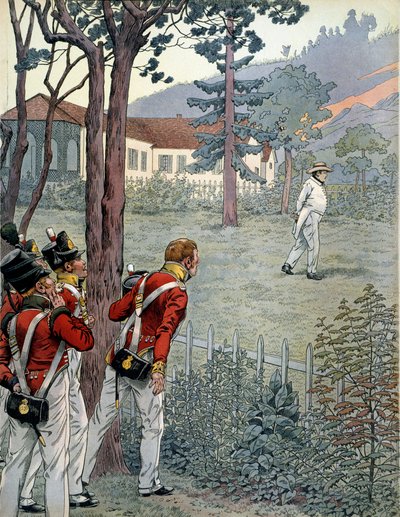 Napolyon I Bonaparte (1769-1821), Saint Helene adasında (Sainte-Helene) esaret altındaki İngiliz ordusunun şaşkın bakışları altında by pseudonym for Onfray de Breville Jacques Job
