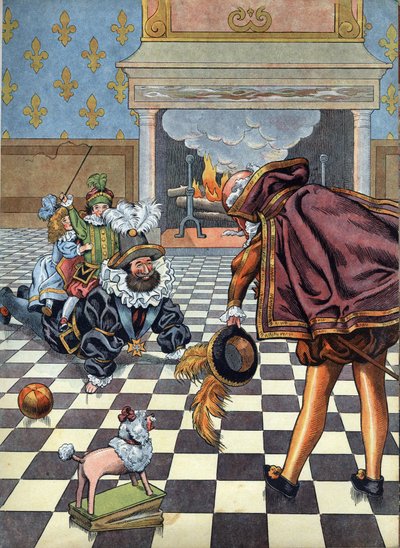 Oyuncaklarda Fransa tarihinin sahnesi: Fransa Kralı IV. Henri (1553-1610) İspanyol büyükelçisinin önünde çocuklarıyla oynuyor. “” Joujoux a l