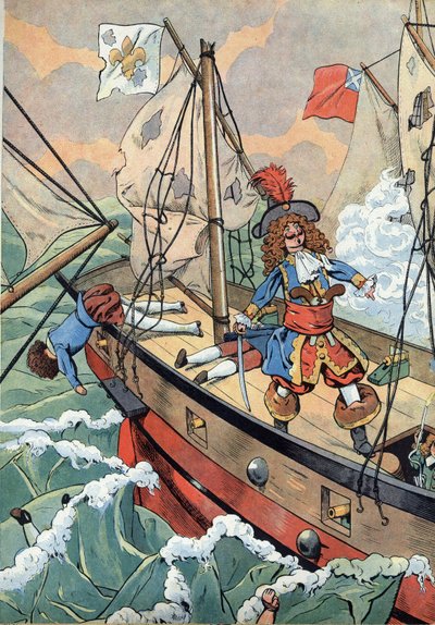 Oyuncaklarda Fransa tarihinden sahne: Fransız denizci, özel kaptan Jean Bart (1650-1702) ile oğlu bir çarpışma durumunda barutu ateşe vermeye hazır. “” Joujoux a l