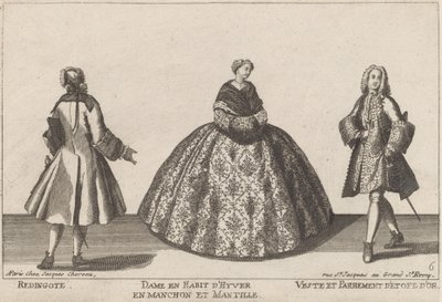 Muff/Ceket ve Altın Kumaş Kaplamalı Kışlık Elbisede Redingote/Lady by published by Jacques Chéreau