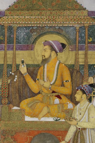 Tavus Kuşu Tahtındaki İmparator Shah Jahan'dan detay, 1640 (kağıt üzerinde opak wc ve altın) by son of Aqa Riza Abid