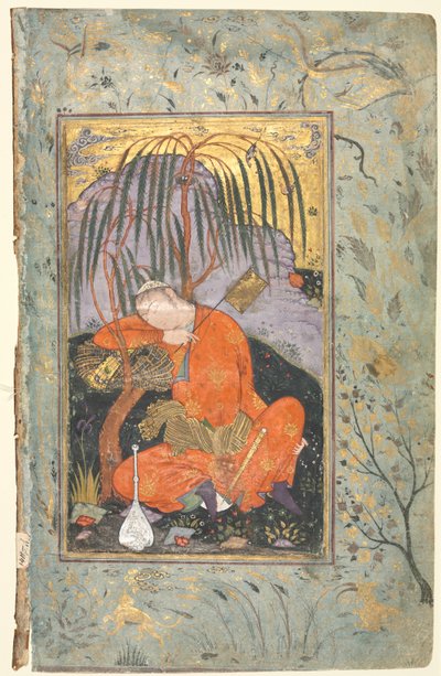 Uyuyan Gençlik (verso), Tek Sayfa El Yazmasından Örnekleme by style of Riza yi Abbasi