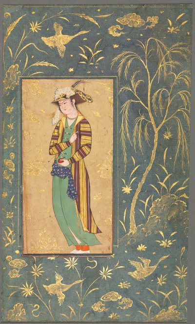 Nar Tutan Gençlik; Tek Sayfalık El Yazmasından Örnekleme by style of Riza yi Abbasi