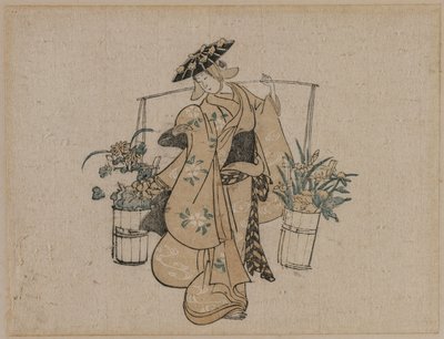 İki Kova Çiçek Taşıyan Güzel by style of Torii Kiyomasu