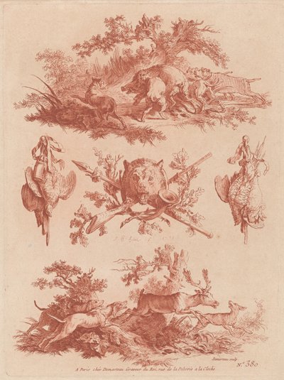 Domuz ve Geyik Kovalayan Köpeklerle Kupa ve Vinyet Avı by the Elder and Jean Baptiste Hüet Gilles Demarteau