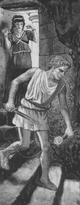 Theseus labirente giriyor, bir ip topunu açıyor by English School
