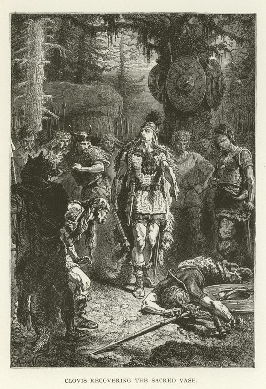 Clovis Kutsal Vazoyu Kurarken (gravür) by (after) American School