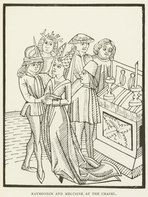 Şapelde Raymondin ve Melusine (gravür) by (after) English School