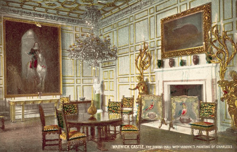 Warwick Kalesi, Vandyke'nin I. Charles tablosunun bulunduğu Yemek Salonu (renkli fotoğraf) by (after) English photographer