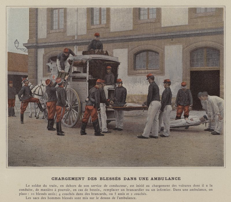 Yaralıyı Ambulansa Yükleme (renkli fotoğraf) by (after) French Photographer