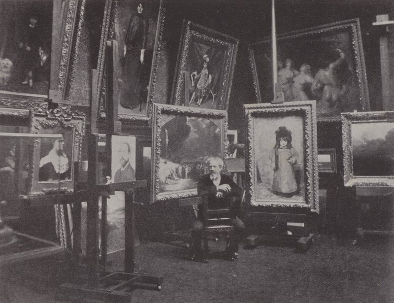 Fransız ressam Carolus-Duran stüdyosunda (s/b fotoğraf) by (after) French Photographer