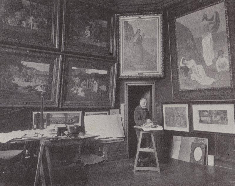 Fransız ressam Pierre Puvis de Chavannes stüdyosunda (s/b fotoğraf) by (after) French Photographer