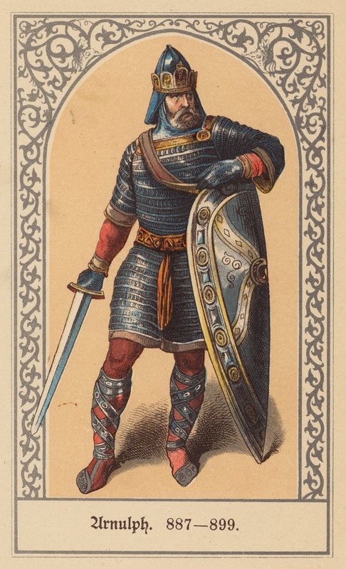 Karintiyalı Arnulf, Doğu Francia Kralı ve Kutsal Roma İmparatoru (renkli litho) by (after) German School