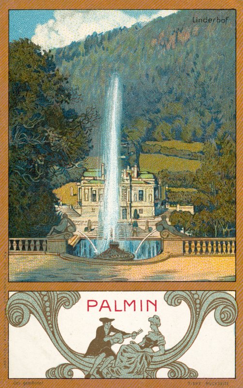 Linderhof Kalesi, Bavyera (chromolitho) by (after) German School