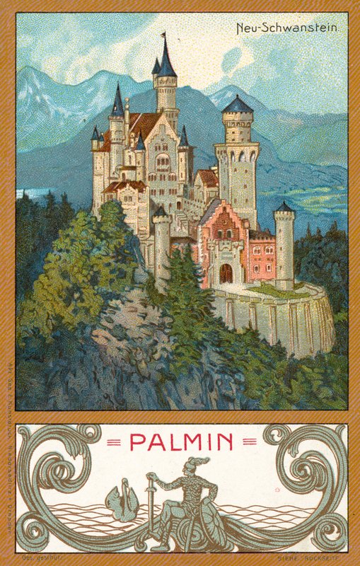Neuschwanstein Şatosu, Bavyera (chromolitho) by (after) German School