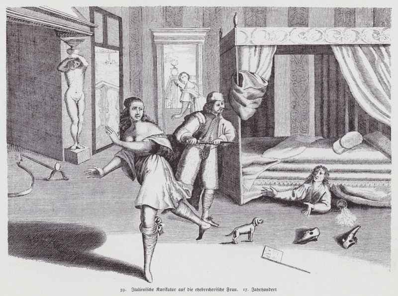 Zina eden karısına İtalyan çizgi film by (after) Italian School