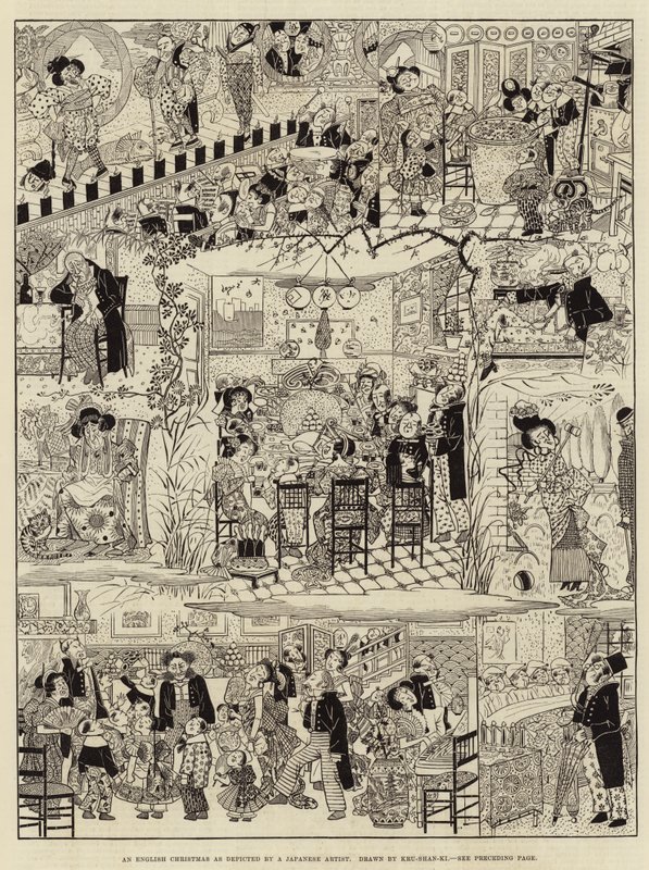 Bir Japon Sanatçı tarafından tasvir edildiği gibi bir İngiliz Noeli (gravür) by (after) Japanese School