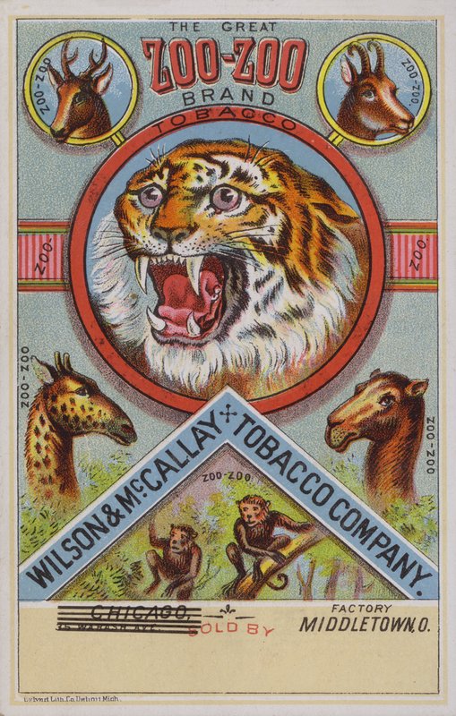 Amerikan ticaret kartı reklamı Zoo-Zoo tütünü by American School