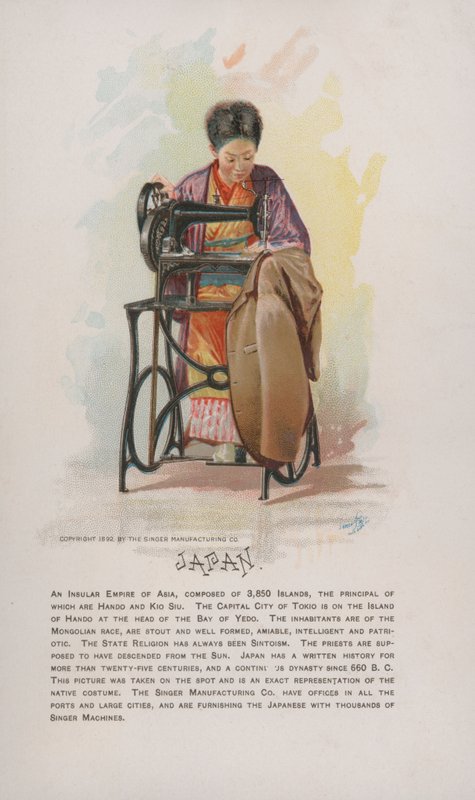 Japon kadın dikişi, Singer dikiş makineleri reklamı, 1892 by American School