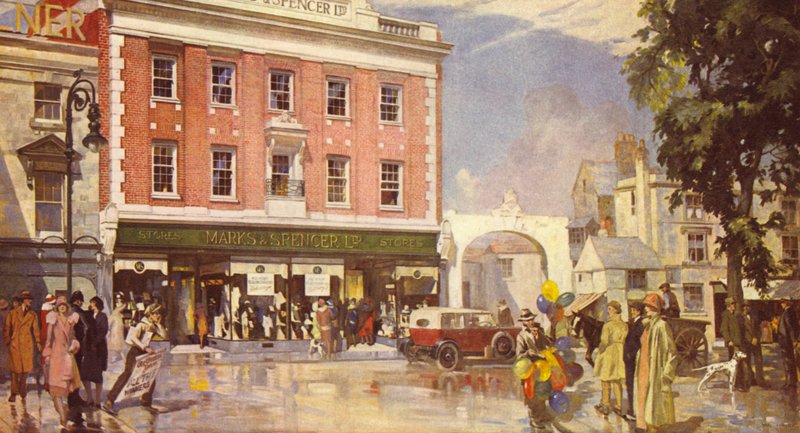 Alışveriş merkezinin yerel karakterini koruyan bir Gürcü Cephe, 1925 by English School