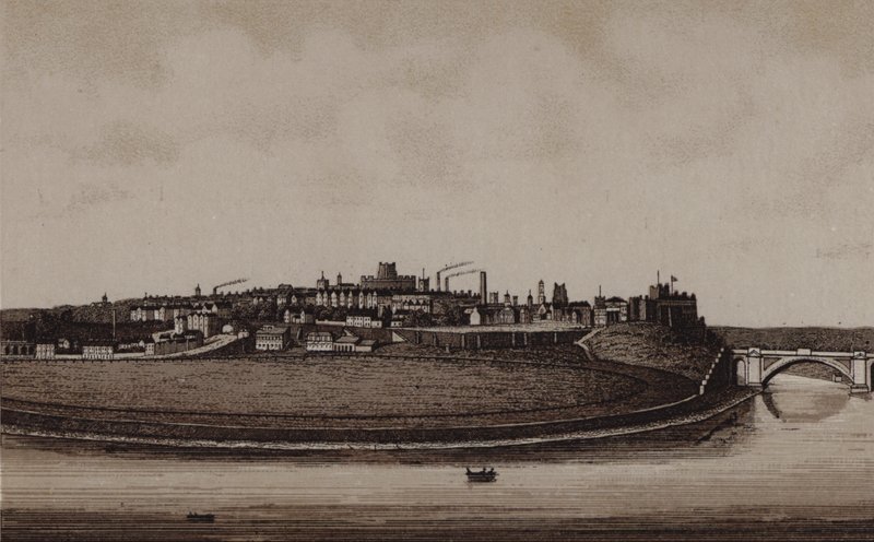 City of Chester, showing Roodee and Grosvenor Bridge  by English School