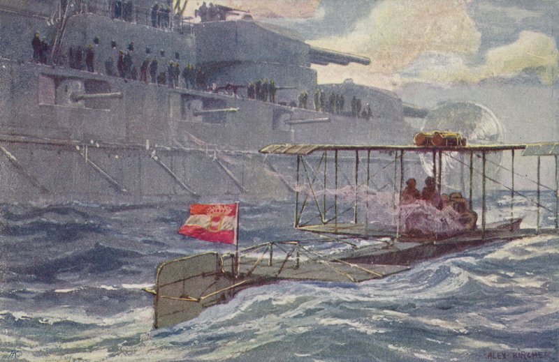Bir savaş gemisini geçen Avusturya-Macaristan deniz uçağı, I. Dünya Savaşı, 1914-1918 by A. Kircher
