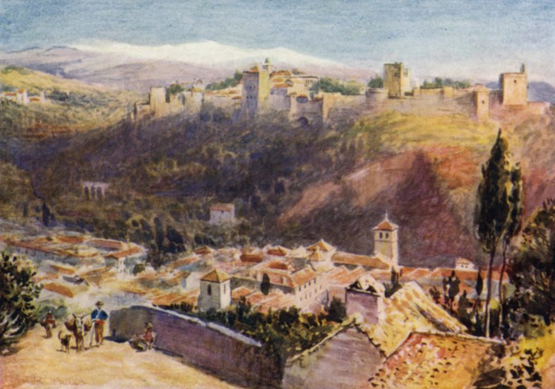 Granada, Alhambra'nın Genel Görünümü (renkli taş) by A. Trevor Haddon