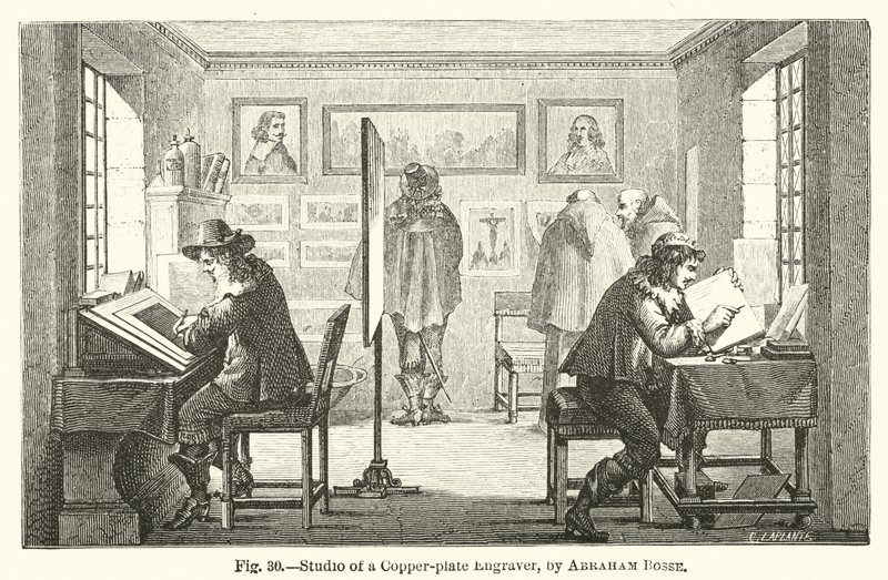 Bakır levha oymacısı stüdyosu (gravür) by Abraham (after) Bosse