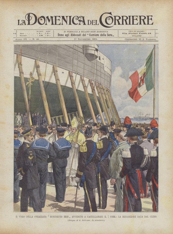 Benedetto Brin zırhlısının lansmanı, din adamlarının kutsadığı 7 Corr'da Castellamare'de gerçekleşti. by Achille Beltrame