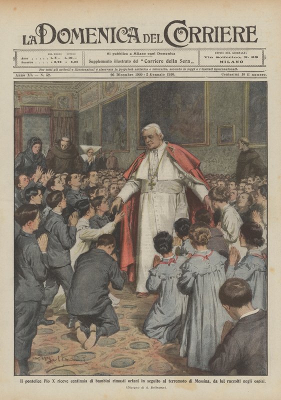 Papa Pius X, Messina depreminden sonra yüzlerce yetim çocuğu kabul ediyor mu? by Achille Beltrame