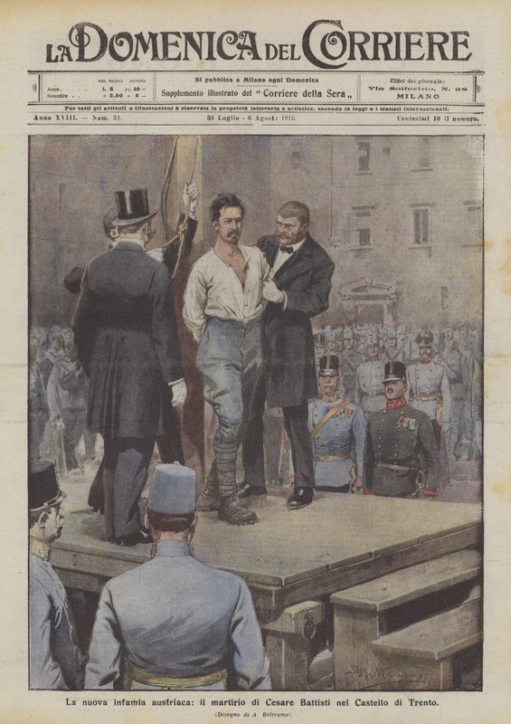 Yeni Avusturya rezilliği, Cesare Battisti'nin Trento Kalesi'ndeki şehitliği by Achille Beltrame
