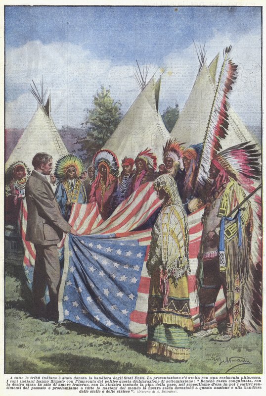Tüm Kızılderili kabilelerine Amerika Birleşik Devletleri bayrağı verildi by Achille Beltrame