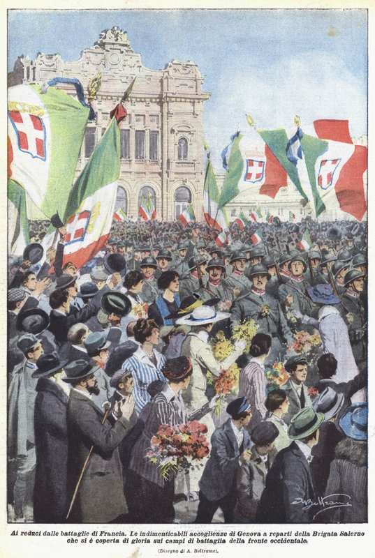 Fransa savaşlarından gazilere by Achille Beltrame
